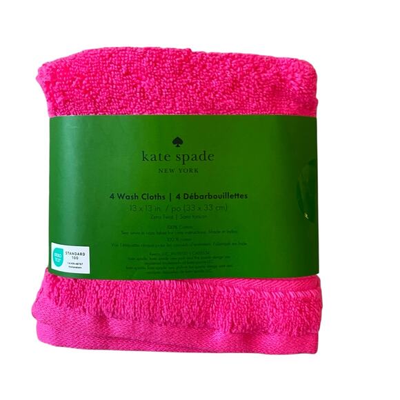 KATE SPADE Set of 4 Hot Pink Cotton Wash Cloths 13x13 NEW - Picture 6 of 9
